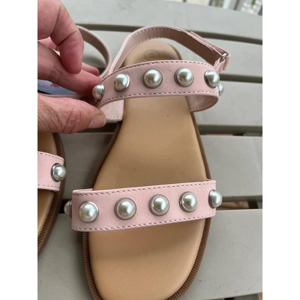 Cat & Jack Girls Pink Pearl Studded Slingback Sandals Size 2 NEW